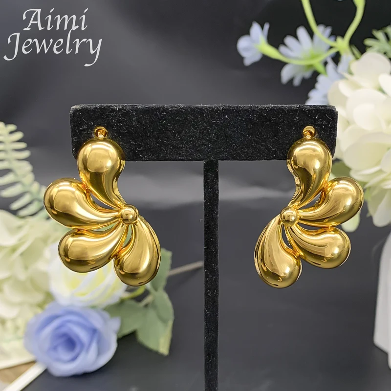 Italian Simple 18K Gold Plated Jewelry Set for Women Exquisite Chunky Hoop Earrings Necklace Dubai Bridal Wedding Party Gifts