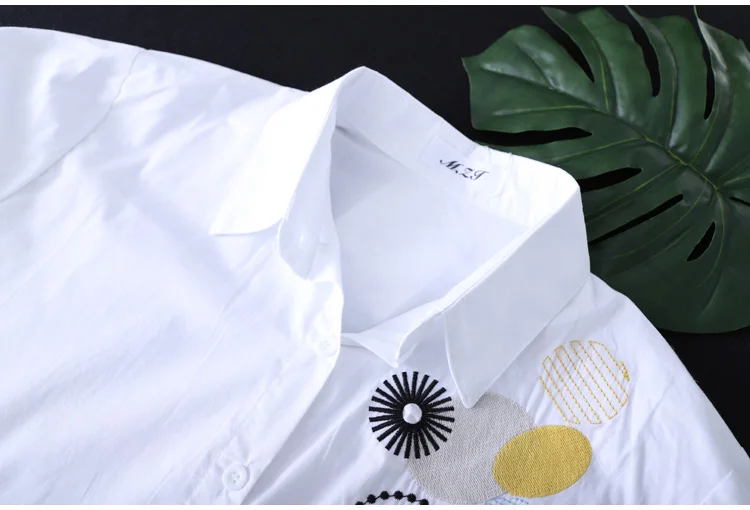 Women Embroidery Loose Long White Shirts 2024 Spring Autumn New Casual Office Lady Blouse Female Top Oversize Blouse
