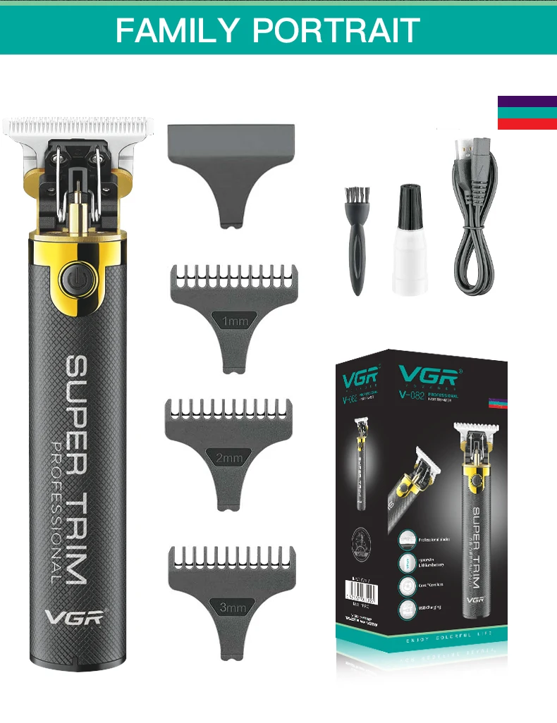 VGR 082 Hair Trimmer T9 Professional Hair Cutting Machine Cordless Rechargeable Bald Trimmer for Men
