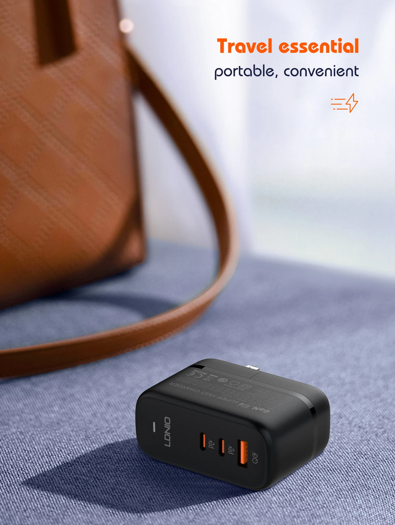 LDNIO 65W USB C Charger Travel Charger GaN Charger 3 Port International Plug Adapter EU UK US AU Travel Plug Adapter Power Cord