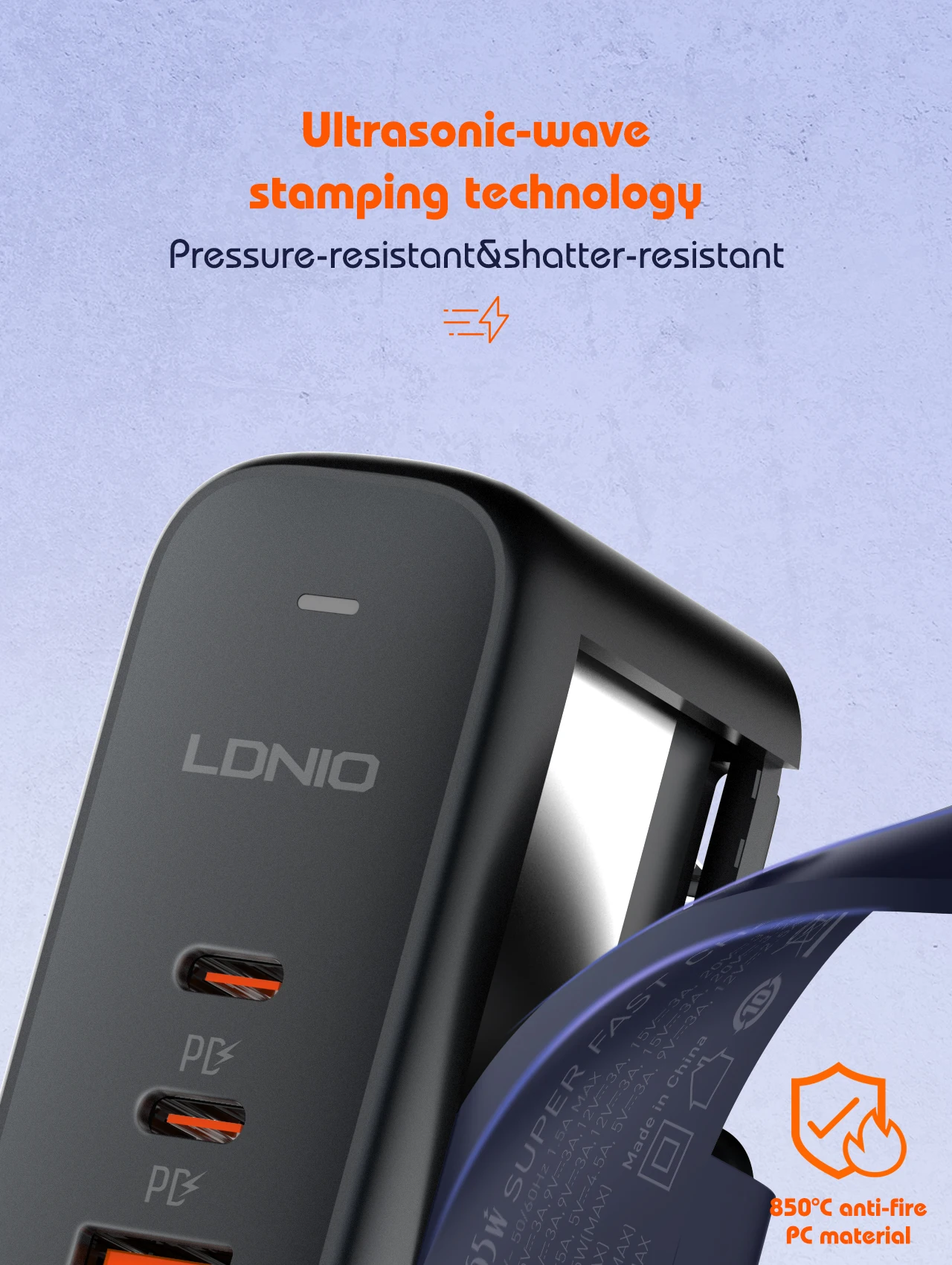 LDNIO 65W USB C Charger Travel Charger GaN Charger 3 Port International Plug Adapter EU UK US AU Travel Plug Adapter Power Cord