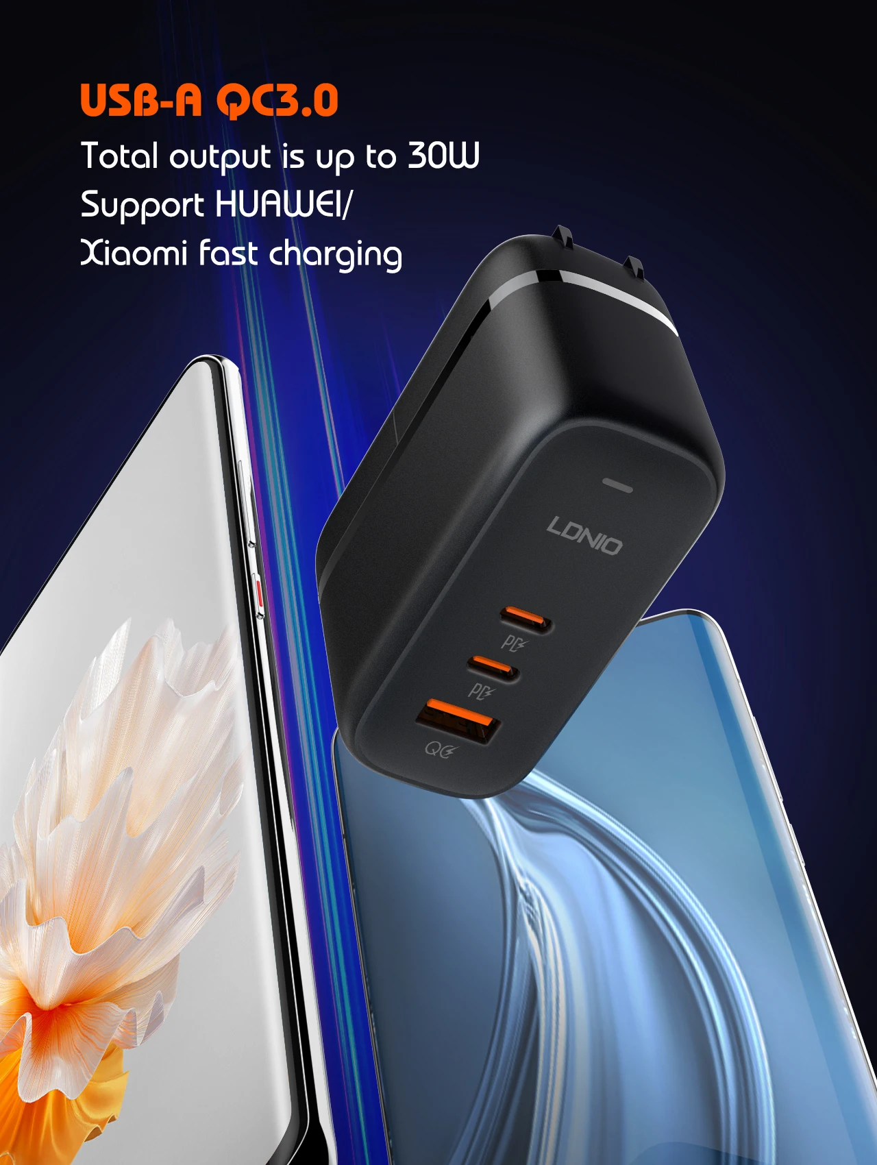LDNIO 65W USB C Charger Travel Charger GaN Charger 3 Port International Plug Adapter EU UK US AU Travel Plug Adapter Power Cord