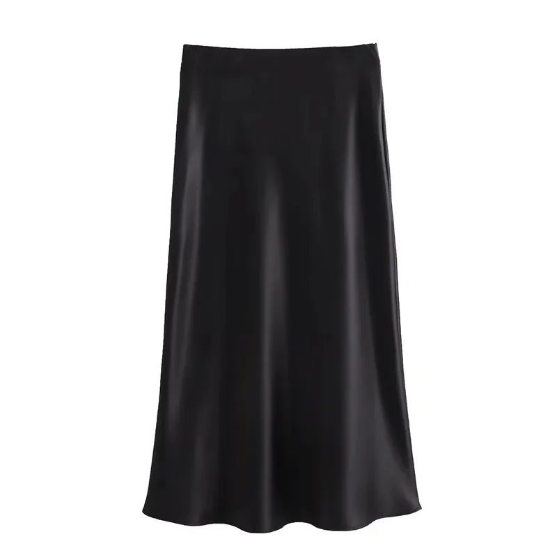 MUJER Woman 2026 Satin Skirt Women High Waist Long Skirts For Women Summer Black Midi Skirt Woman Office Elegant Women's Skirts
