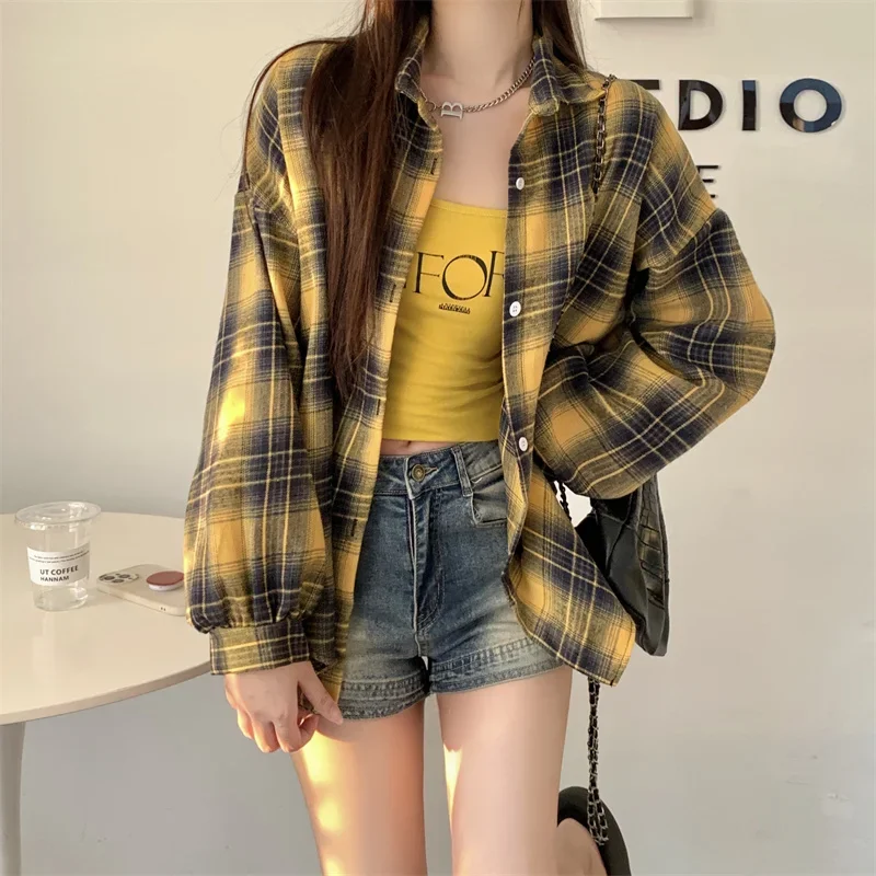 Red Plaid Shirt for Women Teen-girl Button Down Long Sleeve Collared Check Shirt Jacket Casual Fall Winter Christmas Outfit