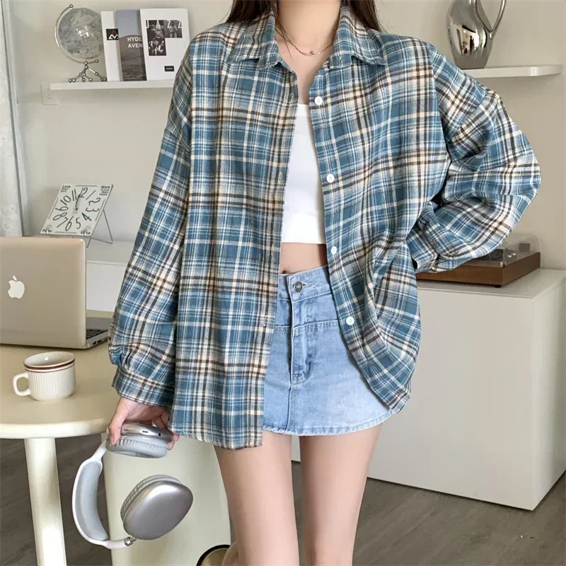 Red Plaid Shirt for Women Teen-girl Button Down Long Sleeve Collared Check Shirt Jacket Casual Fall Winter Christmas Outfit