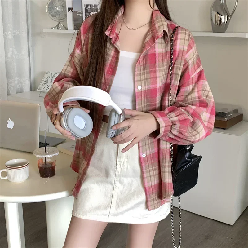 Red Plaid Shirt for Women Teen-girl Button Down Long Sleeve Collared Check Shirt Jacket Casual Fall Winter Christmas Outfit
