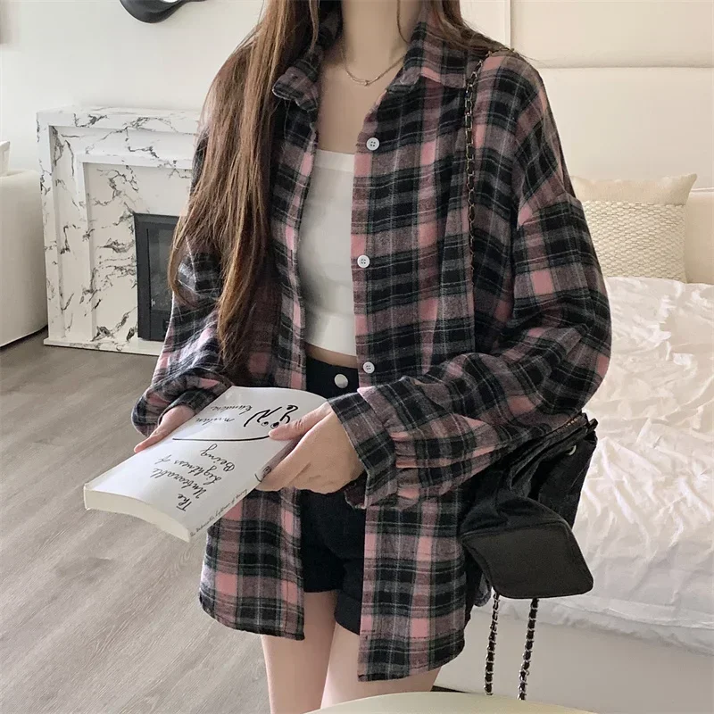 Red Plaid Shirt for Women Teen-girl Button Down Long Sleeve Collared Check Shirt Jacket Casual Fall Winter Christmas Outfit