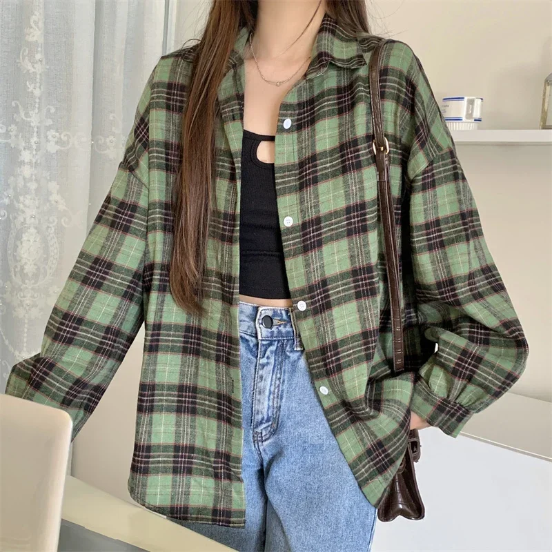 Red Plaid Shirt for Women Teen-girl Button Down Long Sleeve Collared Check Shirt Jacket Casual Fall Winter Christmas Outfit