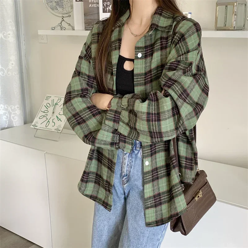 Red Plaid Shirt for Women Teen-girl Button Down Long Sleeve Collared Check Shirt Jacket Casual Fall Winter Christmas Outfit