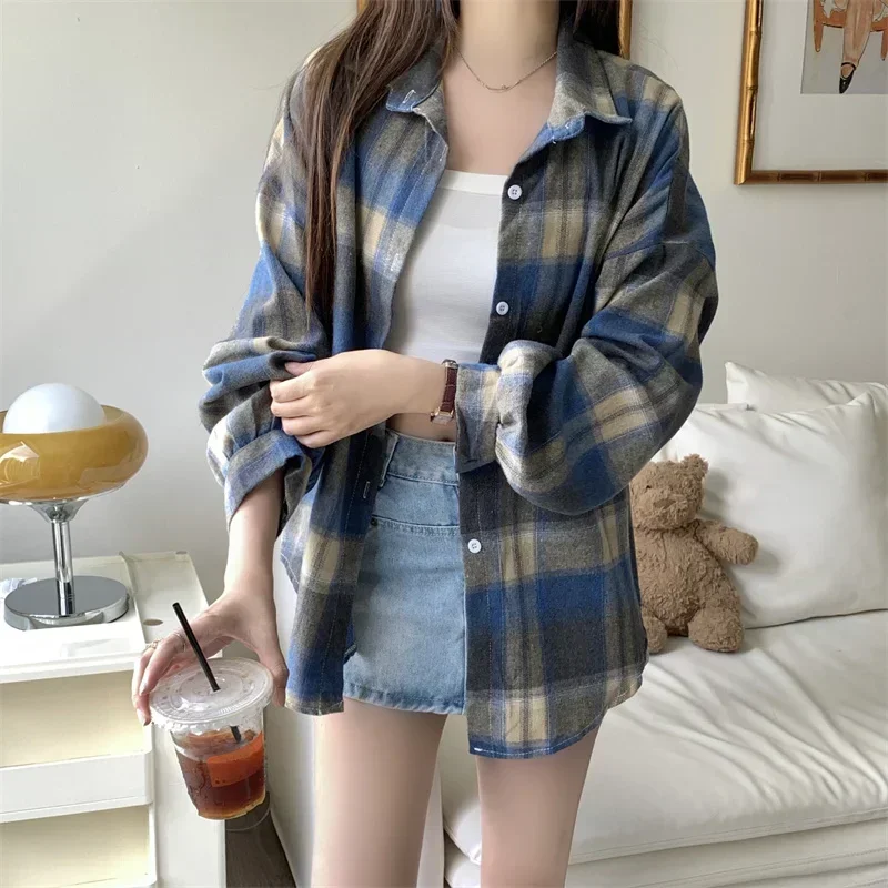 Red Plaid Shirt for Women Teen-girl Button Down Long Sleeve Collared Check Shirt Jacket Casual Fall Winter Christmas Outfit