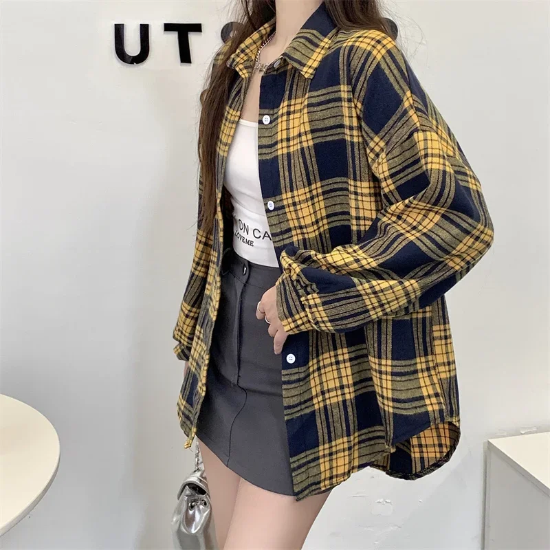 Red Plaid Shirt for Women Teen-girl Button Down Long Sleeve Collared Check Shirt Jacket Casual Fall Winter Christmas Outfit