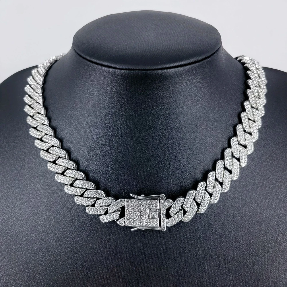 12mm Iced Out Crystal Prong Miami Cuban Chain Necklace for Women Men Bling Paved Rhinestone Choker Necklace Hip Hop Jewelry Gift