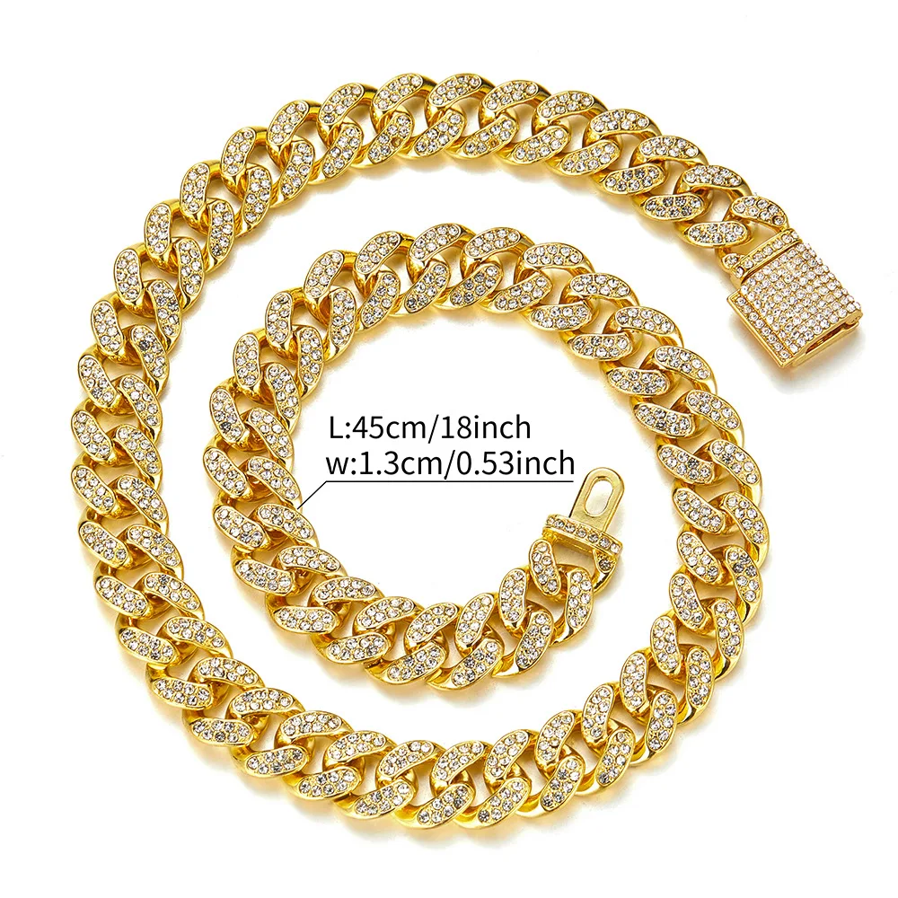 12mm Iced Out Crystal Prong Miami Cuban Chain Necklace for Women Men Bling Paved Rhinestone Choker Necklace Hip Hop Jewelry Gift