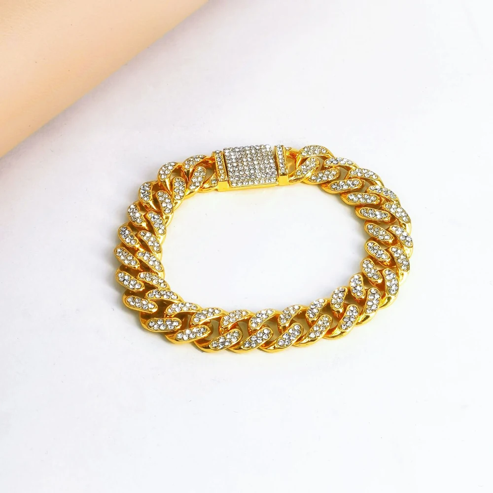 12mm Iced Out Crystal Prong Miami Cuban Chain Necklace for Women Men Bling Paved Rhinestone Choker Necklace Hip Hop Jewelry Gift