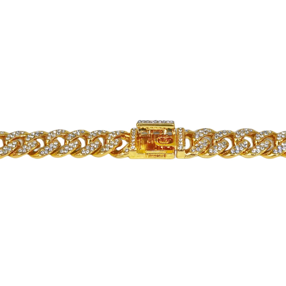 12mm Iced Out Crystal Prong Miami Cuban Chain Necklace for Women Men Bling Paved Rhinestone Choker Necklace Hip Hop Jewelry Gift