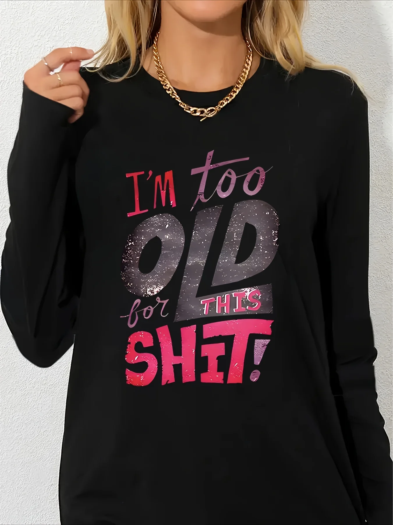 100 Cotton Women's Smile Printed T-Shirt Long Sleeve Round Neck Casual Top Spring and Autumn 100 Cotton
