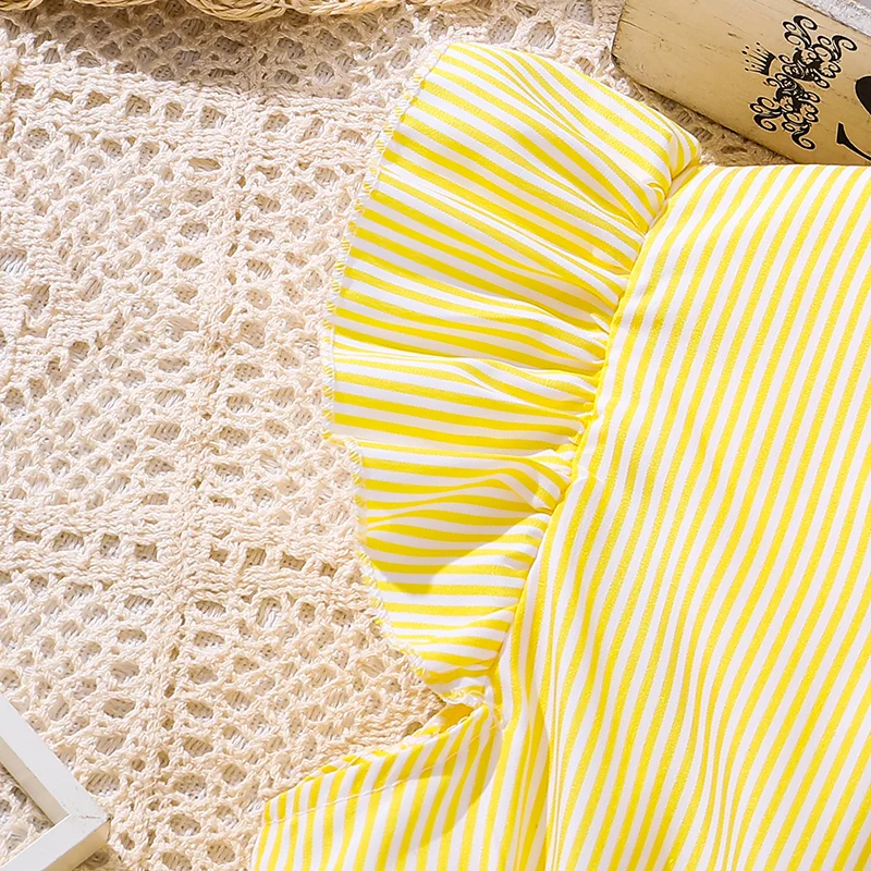 4-7 Years Girl Dress Summer New Stripe Ruffled Sleeveless V-Neck Dress Cute Daily Casual Princess Dresses For Baby Girl Wear