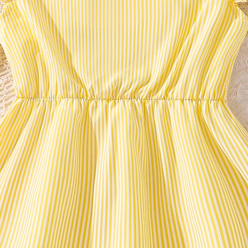 4-7 Years Girl Dress Summer New Stripe Ruffled Sleeveless V-Neck Dress Cute Daily Casual Princess Dresses For Baby Girl Wear