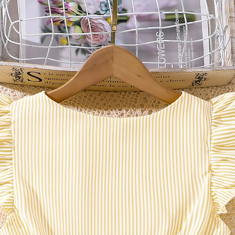 4-7 Years Girl Dress Summer New Stripe Ruffled Sleeveless V-Neck Dress Cute Daily Casual Princess Dresses For Baby Girl Wear