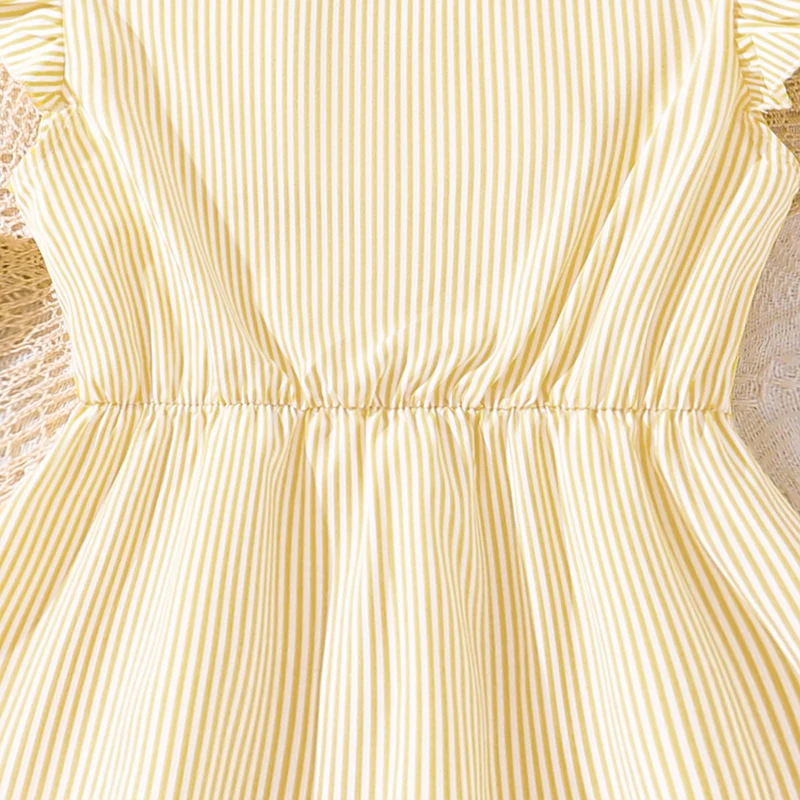 4-7 Years Girl Dress Summer New Stripe Ruffled Sleeveless V-Neck Dress Cute Daily Casual Princess Dresses For Baby Girl Wear