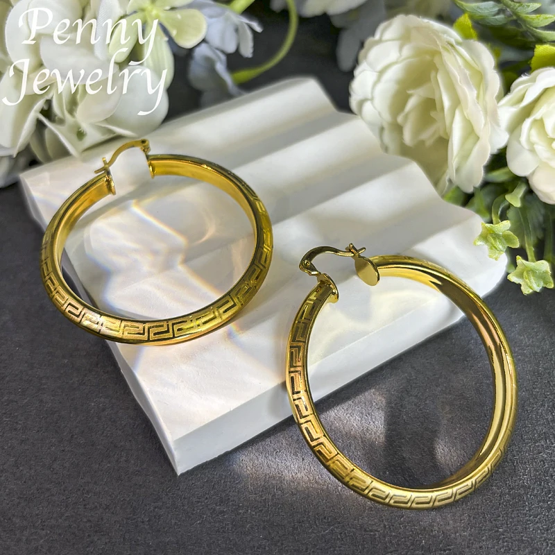 Big Round 18K Gold Plated Hoop Earrings for Women Copper Vintage Circle Earring Party Wedding Gifts Italian African Jewelry Sets