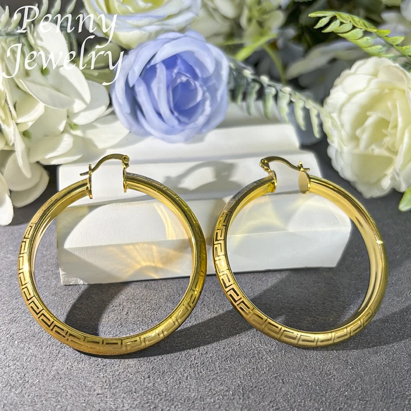 Big Round 18K Gold Plated Hoop Earrings for Women Copper Vintage Circle Earring Party Wedding Gifts Italian African Jewelry Sets