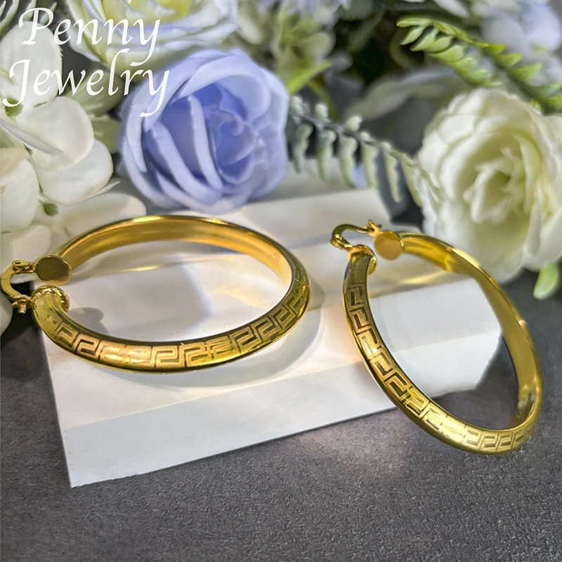 Big Round 18K Gold Plated Hoop Earrings for Women Copper Vintage Circle Earring Party Wedding Gifts Italian African Jewelry Sets
