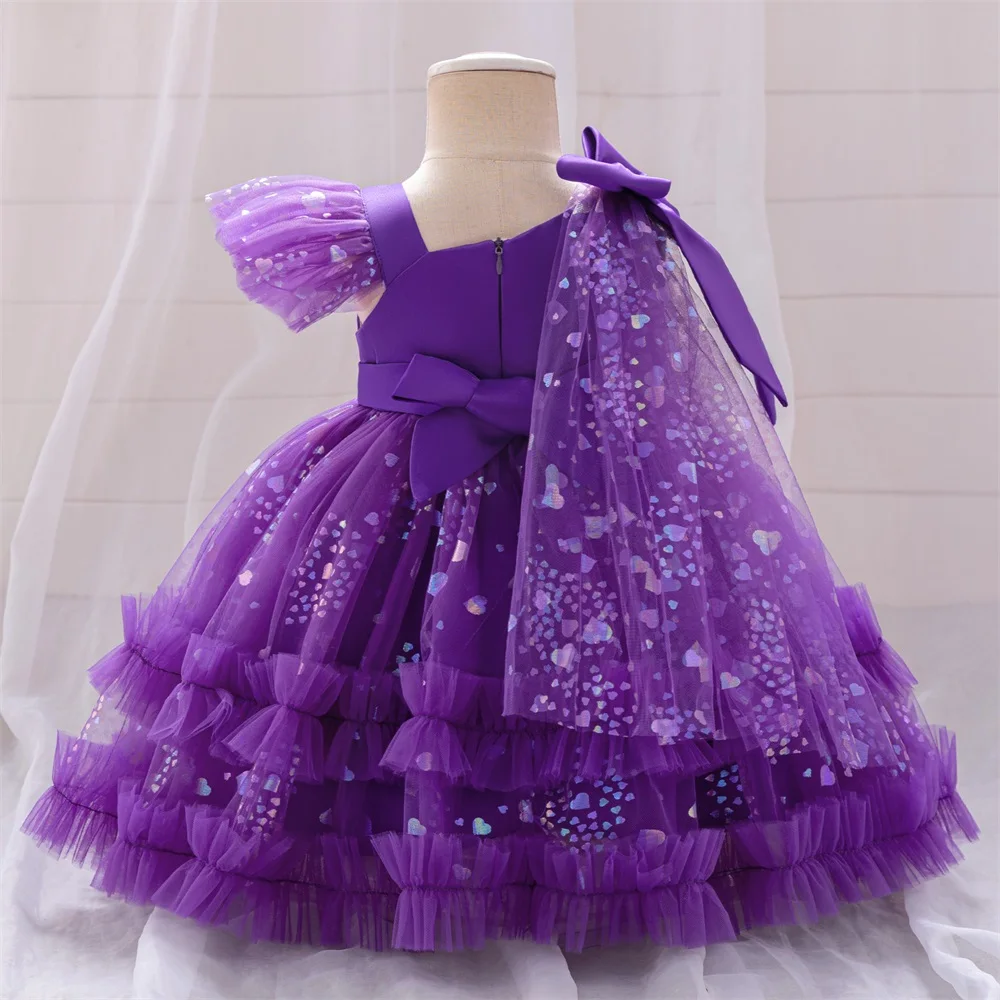Baby Girls Sequin Bow Birthday Baptism Dress Party Dresses For Toddler Kids Pink Lace Evening Gown Children Fashion Summer Wear