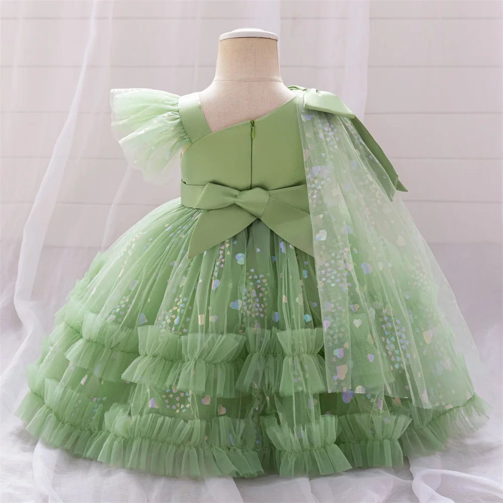 Baby Girls Sequin Bow Birthday Baptism Dress Party Dresses For Toddler Kids Pink Lace Evening Gown Children Fashion Summer Wear