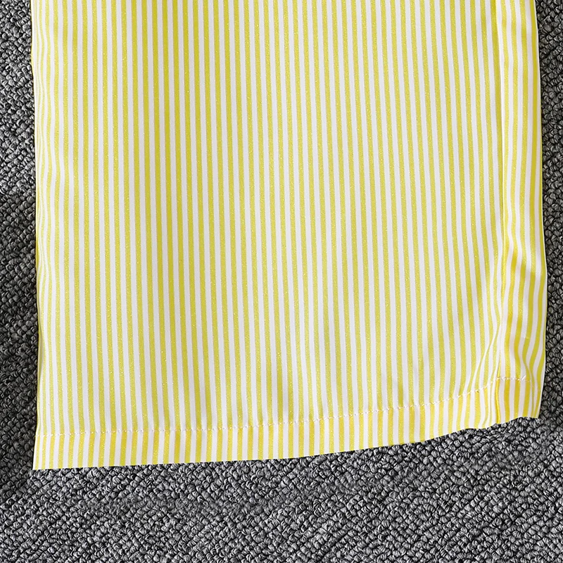 Children's Spring Autumn 4-12 Years Old Girls Yellow Striped Long Sleeve Top Yellow Striped Pants Suit Classic Simple Refreshing