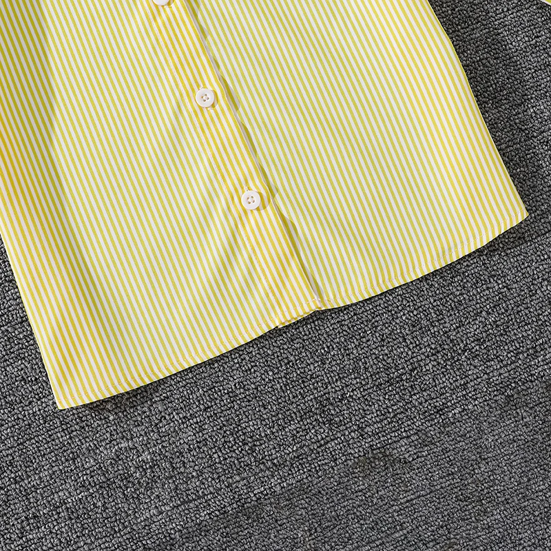 Children's Spring Autumn 4-12 Years Old Girls Yellow Striped Long Sleeve Top Yellow Striped Pants Suit Classic Simple Refreshing