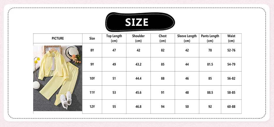 Children's Spring Autumn 4-12 Years Old Girls Yellow Striped Long Sleeve Top Yellow Striped Pants Suit Classic Simple Refreshing