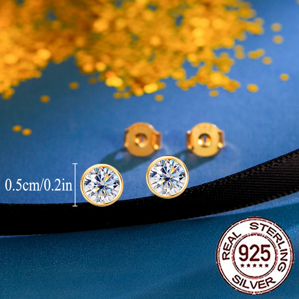 CWWZircons S925 Sterling Silver Simple Cubic Zircon Gold Color Round Daily Stud Earrings for Women Party Jewellery Gifts SE083