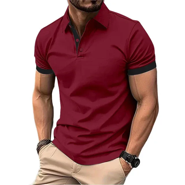 Men's Polo Shirt Short Sleeve Casual Slim Fit Color Blocking T-shirts England Style Streetwear Polos for Men's Fashion