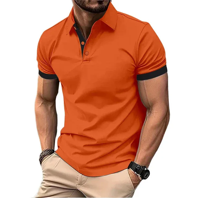 Men's Polo Shirt Short Sleeve Casual Slim Fit Color Blocking T-shirts England Style Streetwear Polos for Men's Fashion
