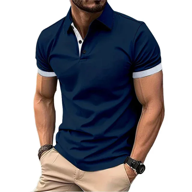 Men's Polo Shirt Short Sleeve Casual Slim Fit Color Blocking T-shirts England Style Streetwear Polos for Men's Fashion