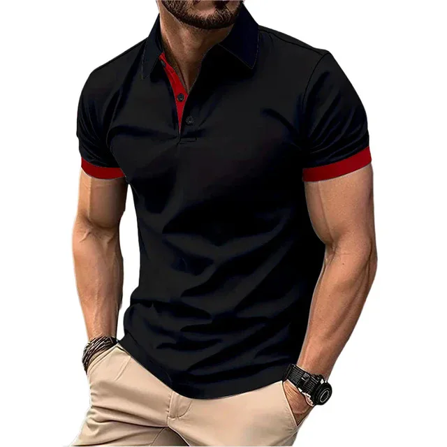 Men's Polo Shirt Short Sleeve Casual Slim Fit Color Blocking T-shirts England Style Streetwear Polos for Men's Fashion