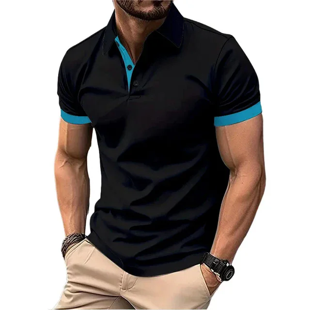 Men's Polo Shirt Short Sleeve Casual Slim Fit Color Blocking T-shirts England Style Streetwear Polos for Men's Fashion