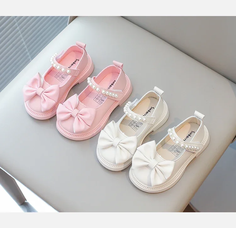 Baby Girls Casual Shoes Kids PU Leather Shoes with Bow-knot Sweet Cute Fashion Princess Children Wedding Dress Party Flats Soft