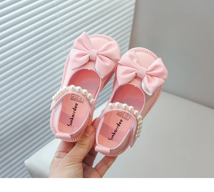 Baby Girls Casual Shoes Kids PU Leather Shoes with Bow-knot Sweet Cute Fashion Princess Children Wedding Dress Party Flats Soft