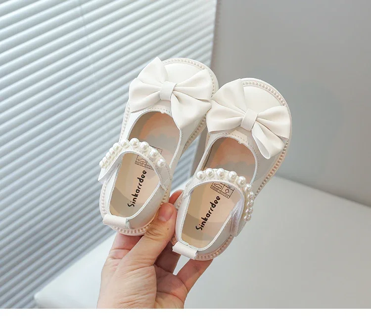 Baby Girls Casual Shoes Kids PU Leather Shoes with Bow-knot Sweet Cute Fashion Princess Children Wedding Dress Party Flats Soft