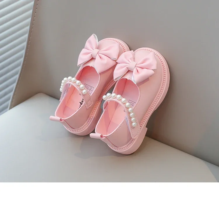 Baby Girls Casual Shoes Kids PU Leather Shoes with Bow-knot Sweet Cute Fashion Princess Children Wedding Dress Party Flats Soft