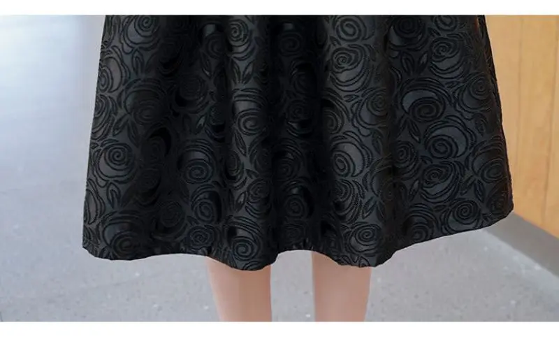Black Floral Vintage Elegant High Waist Ball Gown A-Line Loose Women's Skirt Knee-Length Long Skirts For Women Clothing Fashion