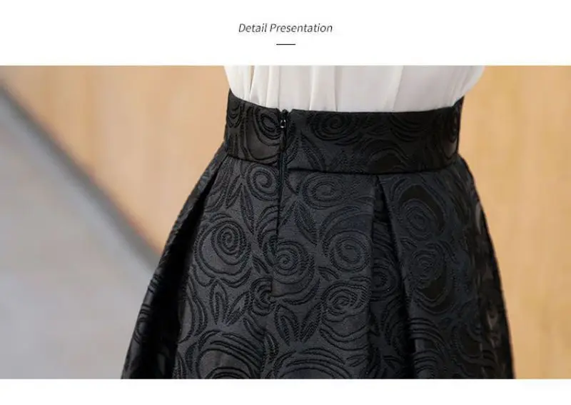 Black Floral Vintage Elegant High Waist Ball Gown A-Line Loose Women's Skirt Knee-Length Long Skirts For Women Clothing Fashion