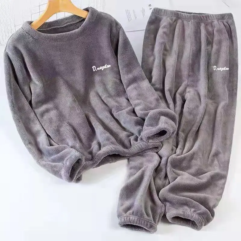 Leisure 2024 Autumn/Winter Women's Warm Velvet Pajamas Loose Round Neck Elastic Top Warm Wool Elastic Waist Tight Leg Pants Set