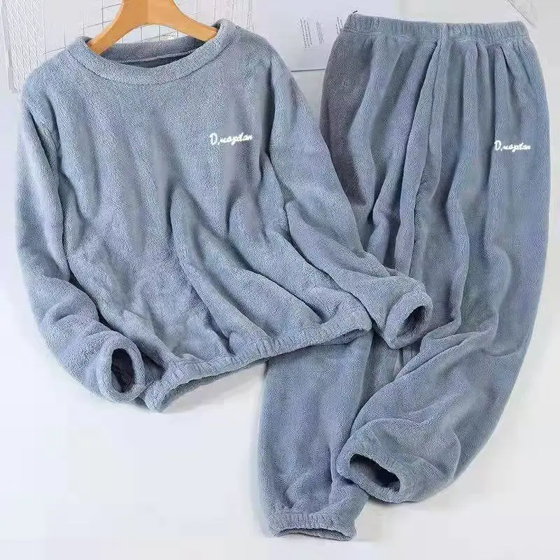Leisure 2024 Autumn/Winter Women's Warm Velvet Pajamas Loose Round Neck Elastic Top Warm Wool Elastic Waist Tight Leg Pants Set