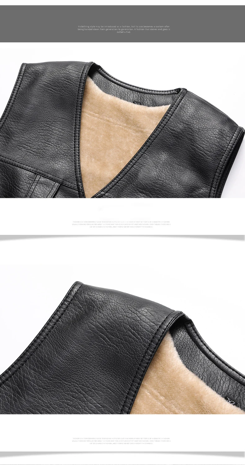 2024 Winter Men Thick Warm Fleece Leather Vest Coat Male V-Neck Single Breasted Vest Casual Male Clothing Outerwear