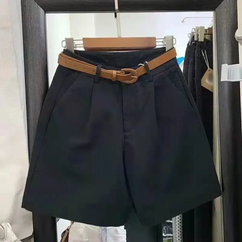 Korean Fashion Cotton Shorts Summer New Loose Casual High-waisted Straight Shorts Streetwear Women Clothing (with A Belt)