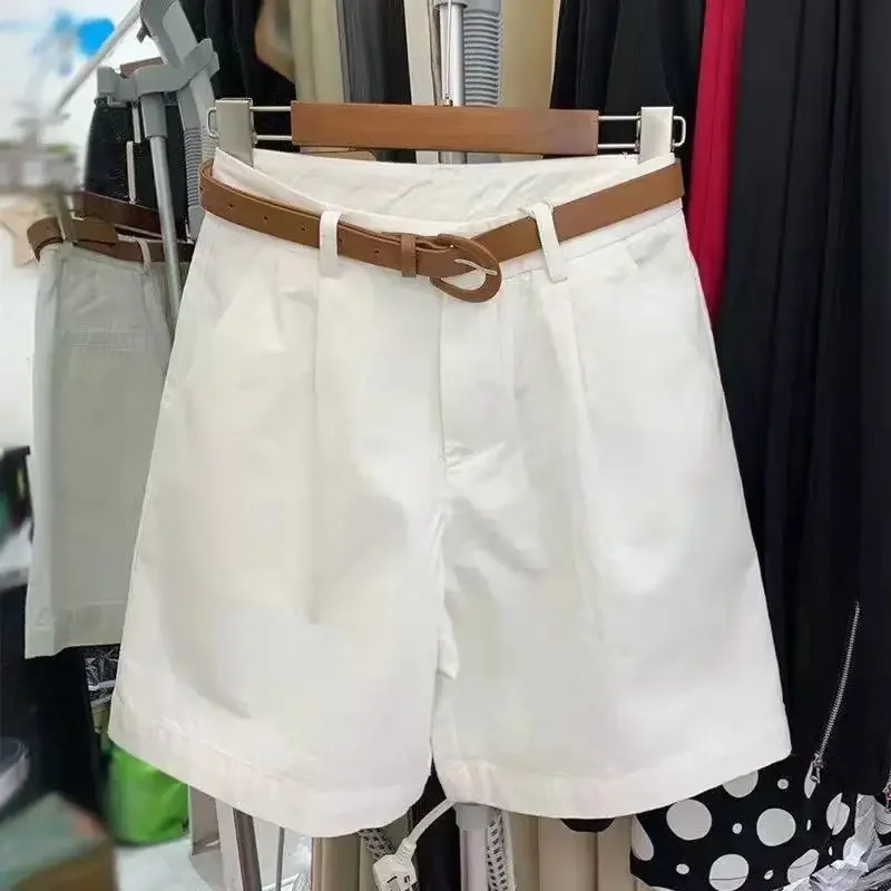 Korean Fashion Cotton Shorts Summer New Loose Casual High-waisted Straight Shorts Streetwear Women Clothing (with A Belt)