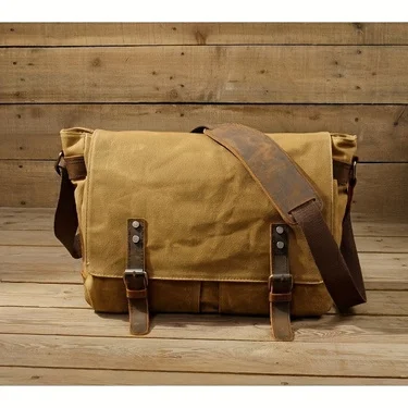 Vintage Canvas Shoulder Bag Casual Slant Span Men's Waxed Waterproof Canvas Computer Bag With Mad Horse Messenger Bag